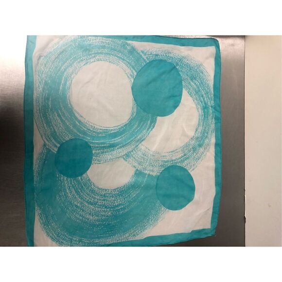 Two Women’s Small Red Floral Design and White Blue Circle Design Box Scarf Bundl - Picture 6 of 7